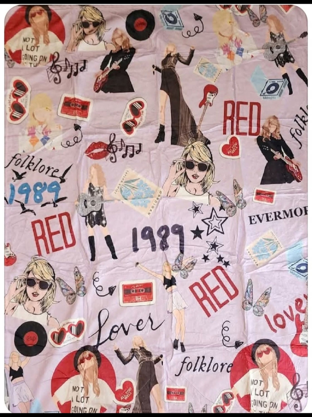 Taylor Swift Themed Graphic Blanket - Pink "Red" & 1989 Motifs 40x50